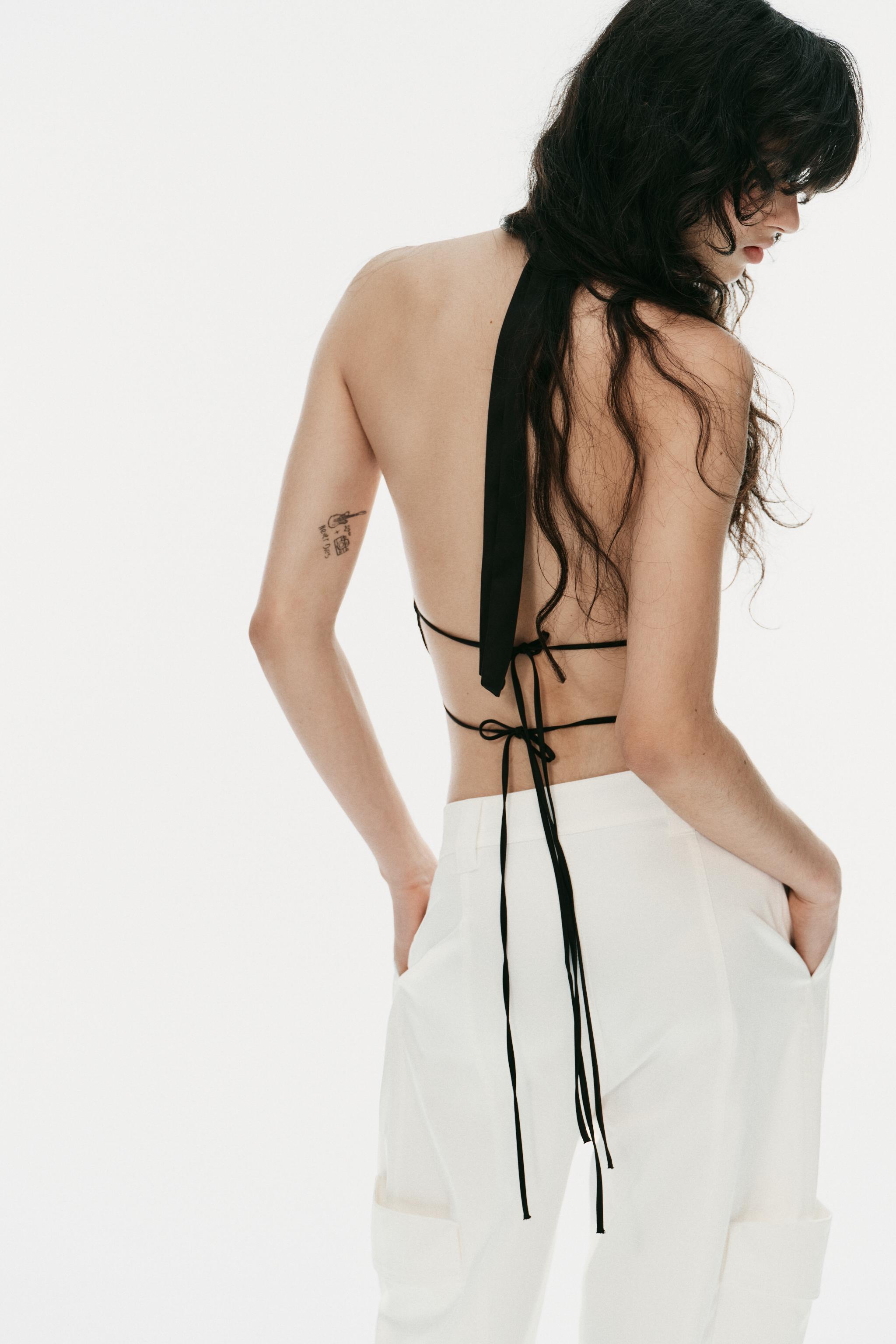 ANIMAL PRINT ASYMMETRIC SATIN HALTER TOP